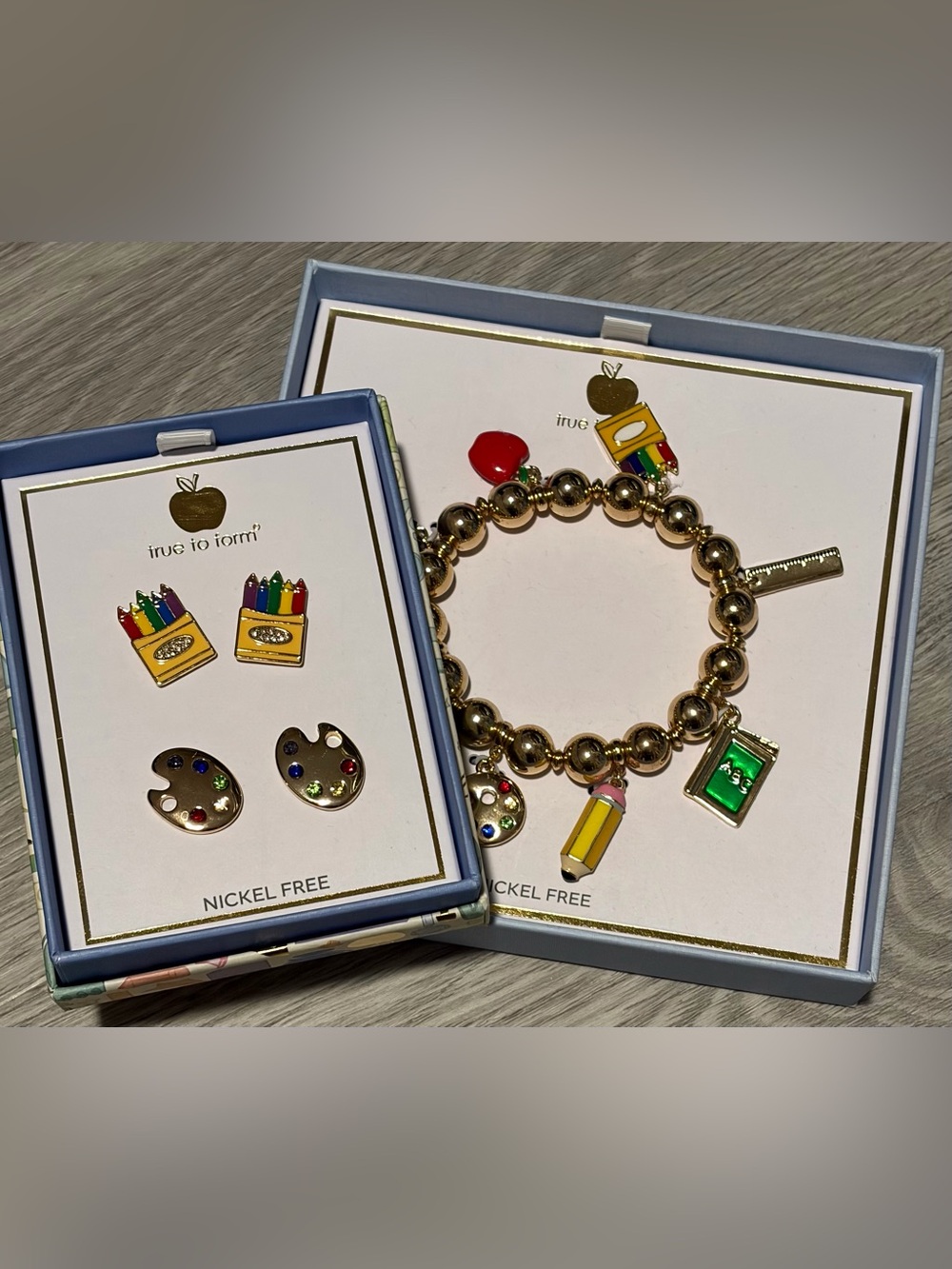 True to Form Teacher School Charms Bracelet with Matching Earrings